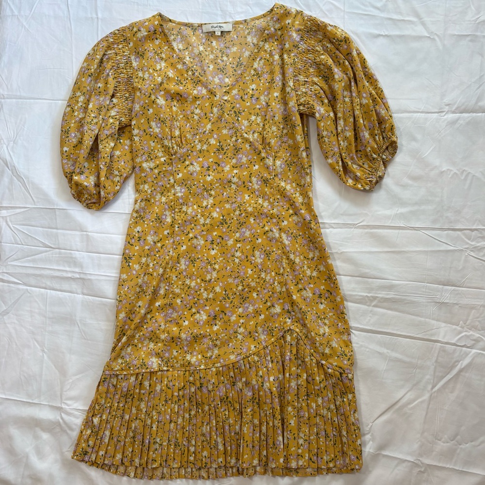 Simple Retro Yellow Floral Dress